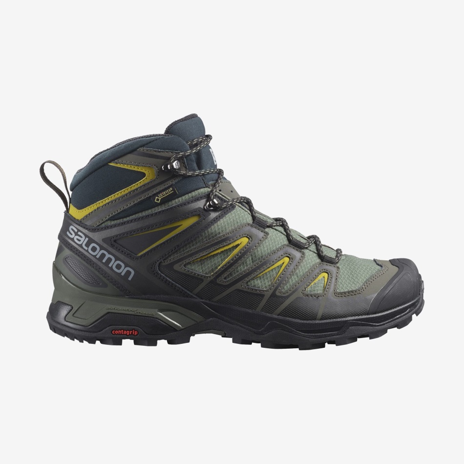 mens_hiking_boots_x_ultra_3_wide_mid_gore_gray_black_green_sulphur.jpg Men's Hiking Boots X Ultra 3 Wide Mid Gore-Gray-Black-Green Sulphur - Image 1
