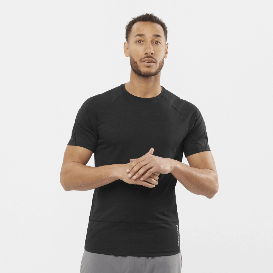 mens_short_sleeve_t_shirt_cross_run_deep_black.png Men's Short Sleeve T-Shirt Cross Run Deep Black - Image 1