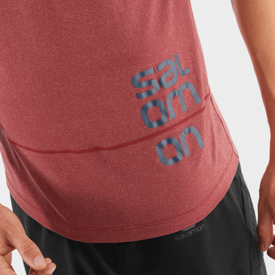 Men's Short Sleeve T-Shirt Cross Run Graphic Cabernet-Dark Denim-Heather - Image 3