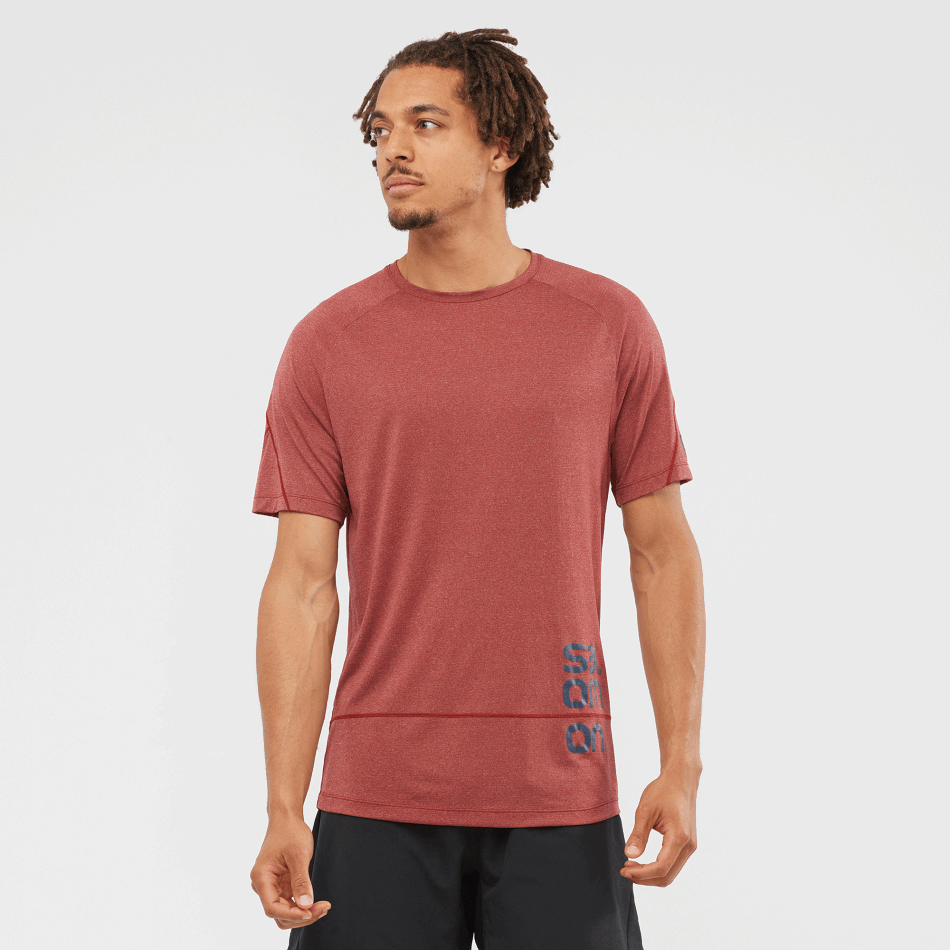 Men's Short Sleeve T-Shirt Cross Run Graphic Cabernet-Dark Denim-Heather - Image 1
