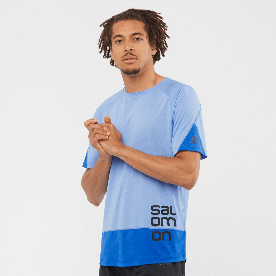 Men's Short Sleeve T-Shirt Cross Run Graphic Provence-Nautical Blue - Image 1