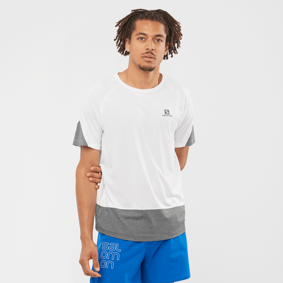 Men's Short Sleeve T-Shirt Cross Run White-Black-Heather - Image 1