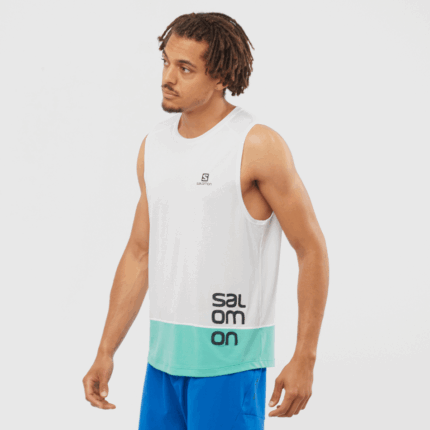 Men's Tank Cross Run Graphic White-Pool Blue-Ebony
