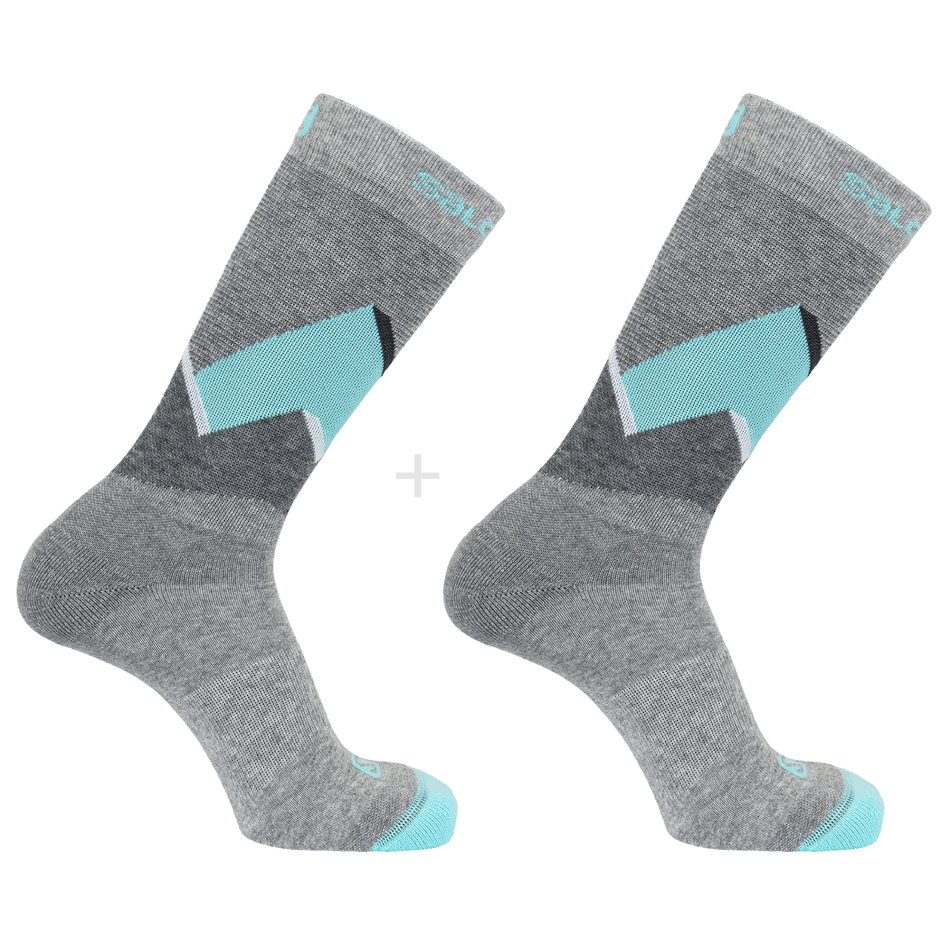 unisex_socks_outline_crew_2_pack_medium_grey_pastel_turquoise.png Unisex Socks Outline Crew 2-Pack Medium Grey-Pastel Turquoise - Image 1