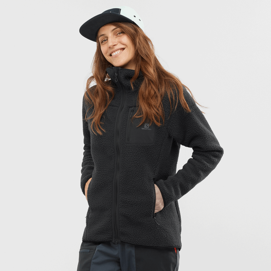 womens_full_zip_midlayer_jacket_outline_warm_teddy_black_heather.png Women's Full Zip Midlayer Jacket Outline Warm Teddy Black-Heather - Image 1