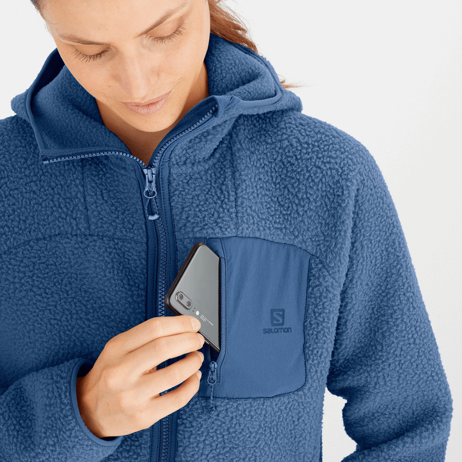 Women's Full Zip Midlayer Jacket Outline Warm Teddy Dark Denim-Heather - Image 3