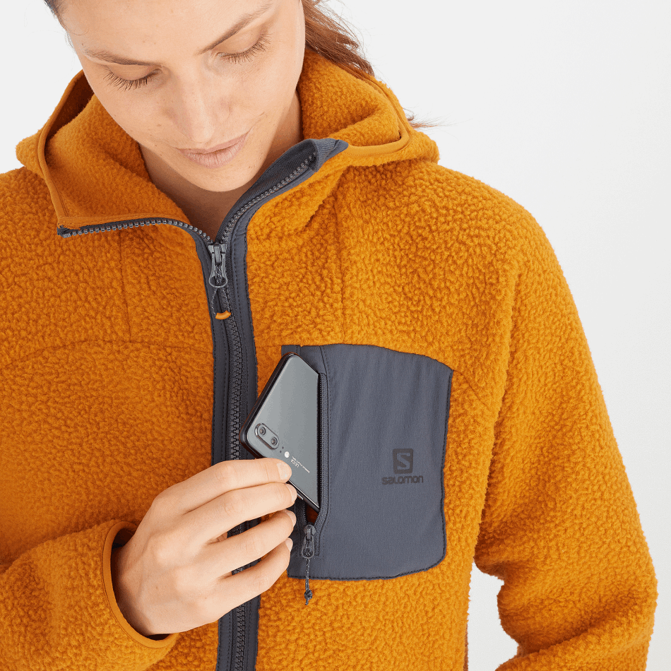 Women's Full Zip Midlayer Jacket Outline Warm Teddy Honey Ginger-Heather-Ebony - Image 3