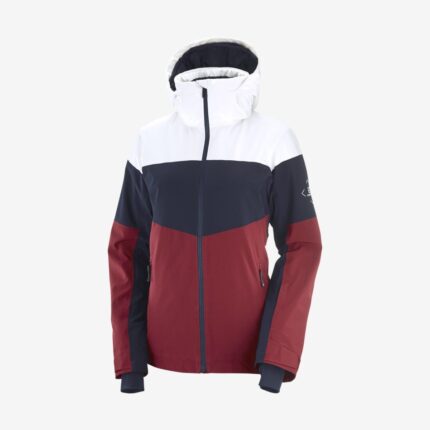 Women's Insulated Jacket Hoodie Slalom White-Night Sky-Pomegranate