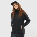 Women's Full Zip Midlayer Jacket Outline Warm Teddy Black-Heather