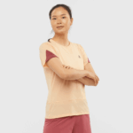 Women's Short Sleeve T-Shirt Cross Run Apricot Ice-Heather-Cabernet